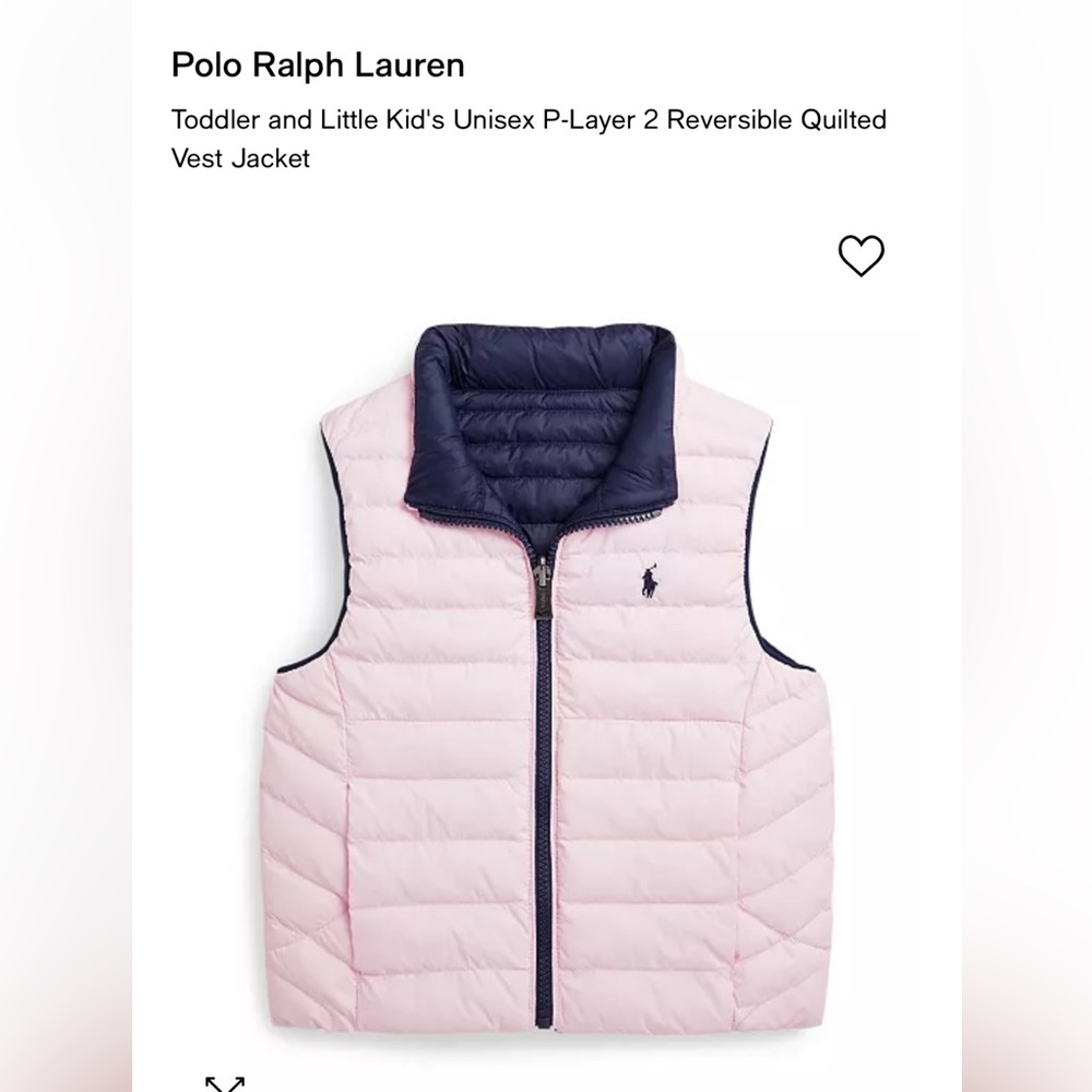 Polo Ralph Lauren Quilted Reversible Vest Jacket. Newport Navy/Hint of Pink. 18M